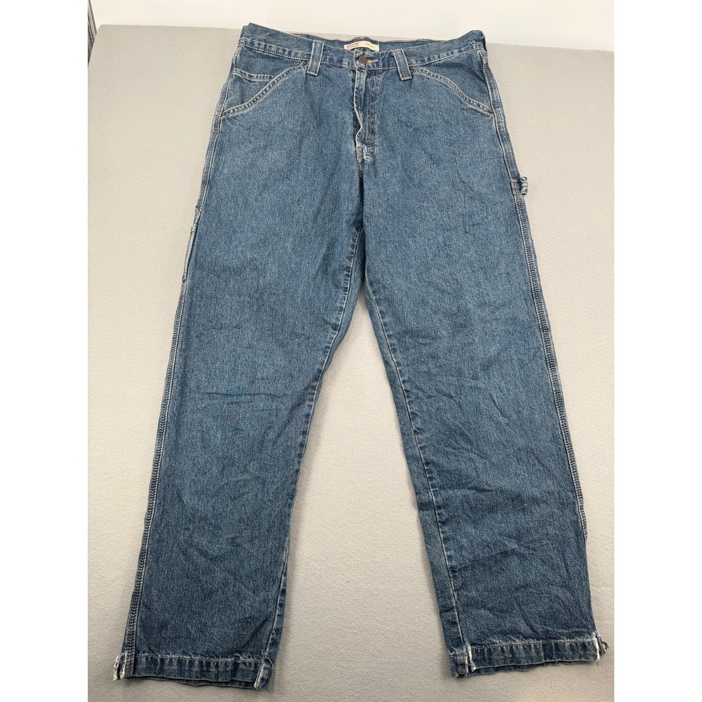 Distressed Signature Levi Strauss Men Blue Carpenter Denim Jeans 36x32 Workwear